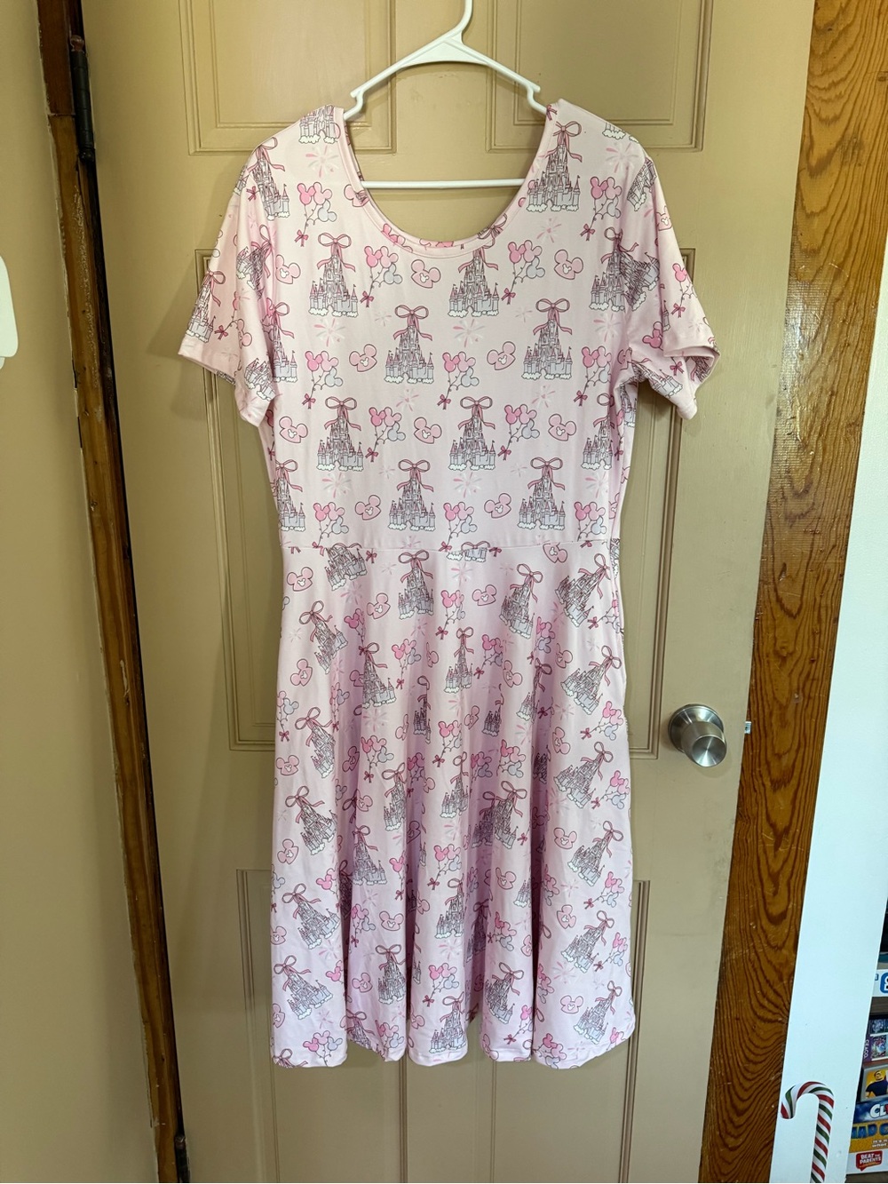 Womens Pink Disney Castle Print Short Sleeve Dress XL